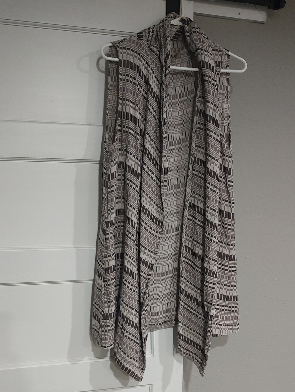 Flax Linen Vest Long Open Front Geometric Vest Small